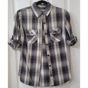 Superdry Plaid Fitted 3/4 Sleeve Button Up Shirt
